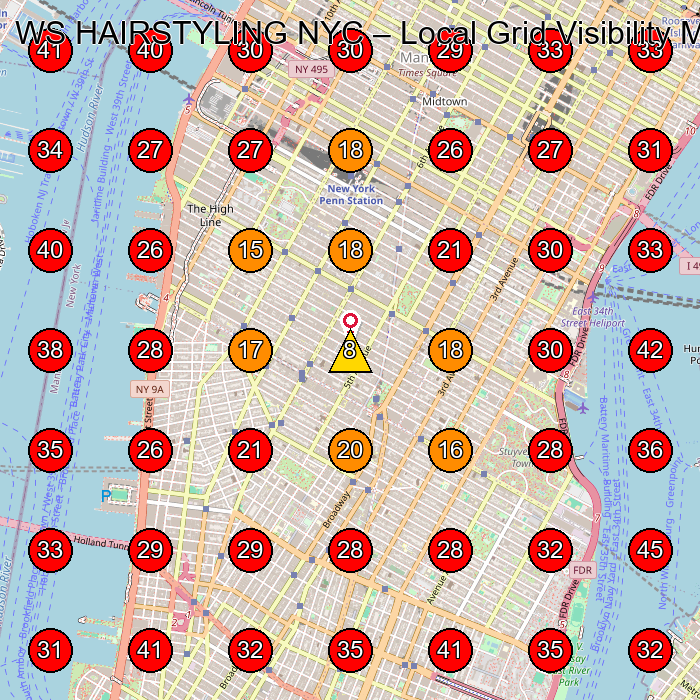 WS HAIRSTYLING NYC GeoGrid visibility map for Hair Salon in New York